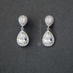 Pave Double Pear Clip-On CZ Earrings - Cassandra Lynne Bridal Accessories Headpieces, Bridal Wedding Earrings, Rhinestone Choker, Cz Earrings, Pave Setting, I Love Jewelry, Silver Roses, Silver Rose Gold, Bridal Earrings