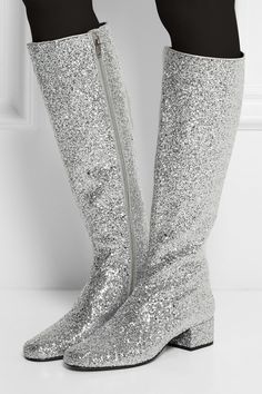 Saint Laurent Bracelet, Bling Boots, Saint Laurent Clutch, Saint Laurent Jacket, Saint Laurent Dress, Shoes Glitter, Elegant Style Women, Boot Bling, Leather Knee Boots