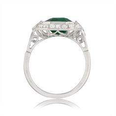 12322_SV Colombian Emerald Ring, European Cut Diamond Ring, Estate Diamond Jewelry, Natural Emerald Rings, Emerald Cut Rings, European Cut Diamonds, Emerald Gemstone, Pear Shaped Diamond, Perfect Engagement Ring