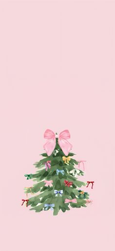 a christmas tree with pink bows on it