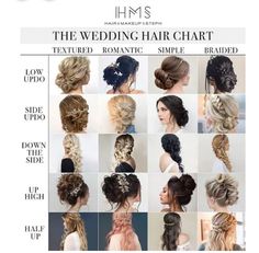 the wedding hair chart is shown with different hairstyles and styles to choose from