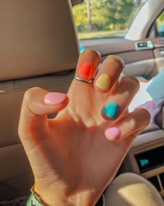 Multicolored Nails, Cute Gel Nails, Thanksgiving Nails, Short Acrylic Nails Designs, Hair Skin Nails, Dipped Nails, Dream Nails, Funky Nails, Pretty Acrylic Nails