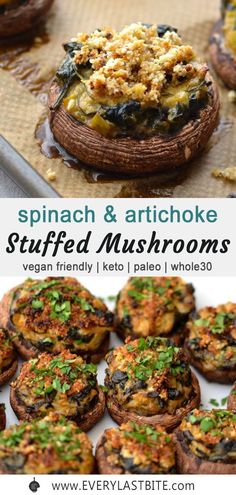 spinach and artichoke stuffed mushrooms are the perfect appetizer for any meal