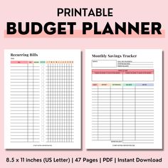 the printable budget planner is shown in pink