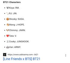 the line friends x btt2 characters are listed in different font styles and colors