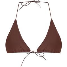 New Never Used Brown Triangle Halter Top For Beach Season, Brown Triangle Halter Top For Beachwear, Brown Triangle Halter Top For Vacation, Brown Triangle Halter Top, Brown Triangle Top Swimwear With Adjustable Straps, Brown Triangle Top Swimwear For Party, Brown Halter Top For Summer Party, Brown Summer Party Halter Top, Summer Party Brown Halter Top