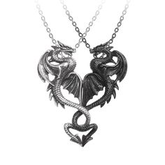 Draconic Tryst Necklace - Magick Magick.com Alchemy Gothic, Double Necklace, Goth Jewelry, Dragon Necklace, Magical Jewelry, Dragon Jewelry, Couple Necklaces, 14k Gold Necklace, Fantasy Jewelry