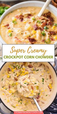 Experience ultimate comfort food with Super Creamy Crockpot Chicken Corn Chowder! Tender chicken, sweet corn, and creamy broth come together for a delicious and satisfying meal. Perfect for chilly nights or a cozy weekend dinner! Corn Chowder With Bacon, Chicken Corn Chowder Recipe, Creamy Corn Chowder, Easy Corn Chowder, Fall Slow Cooker Recipes, Bacon Corn Chowder, Creamy Soup Recipes, Chicken Corn Chowder, Potato Chowder