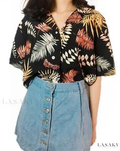 Lasaky - Stylish and Sun-Protected Short Sleeve Loose-Fit Floral Button-Up Shirt Preppy Looks, Vintage Floral Shirt, Looks Summer, Harajuku Shirt, Ladies Tops Blouses, Allover Pattern, Top Girls, Half Sleeve Blouse, Loose Shirt