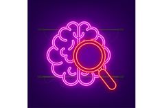 a neon sign with a magnifying glass in the shape of a brain