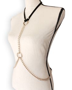 O-Ring Chain Harness — Clarke & Barba Edgy Adjustable Body Jewelry For Parties, Adjustable Edgy Body Jewelry For Parties, Trendy Adjustable Party Body Chain, Edgy Adjustable Chain Belt For Parties, Edgy Adjustable Harness For Parties, Edgy Adjustable Harness For Party, Fitted Body Chain For Summer Night Out, Fitted Body Chain For Night Out In Summer, Chain Harness Dress