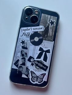 a cell phone case that has various pictures on it