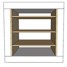 the bottom section of a shelving unit is shown with two shelves and one shelf