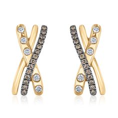 From Le Vian, these exquisite crisscross earrings are crafted in 14k Honey Gold. The elegant design features a dazzling mix of Chocolate Diamonds and Nude Diamonds, intertwining in a graceful, modern silhouette. These earrings perfectly blend luxury and sophistication, making them a stunning statement piece for any occasion. The diamonds total 1/3ctw and are SI2 in clarity. Natural fancy brown diamonds are available in shades from champagne to cognac to Chocolate Diamonds, Le Vian's original bra Neutral Skin Tone, Brown Diamonds, Chocolate Diamonds, Le Vian, Brown Diamond, Criss Cross, Cognac, Colored Diamonds, Elegant Design