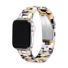 an apple watch with a metal bracelet on it