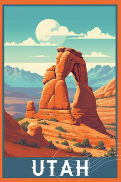 an image of a poster with the word utah in it's center and mountains in the background