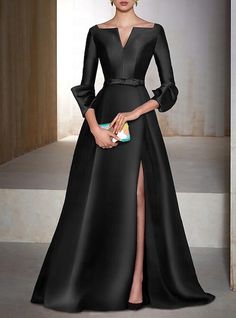 A-Line Evening Gown Elegant Wedding Guest Dress Formal Black Tie Cocktail Party Floor Length Long Sleeve V Neck Satin dress to impress 2024 2024 - $138.99 Party Floor, 2024 Wardrobe, Gown Elegant, Formal Cocktail Party, Dresses Formal Elegant, Gala Events, Evening Gowns Elegant, فستان سهرة, Dresses Elegant