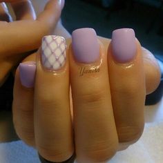 Match Nail Ideas, Spring Mani And Pedi Ideas, May Gel Nail Ideas, Fun Spring Nails Design Square, Pink And Lavender Nails, Nails With One Accent Nail, Lavender Wedding Nails, Spring Nails Lavender, Lavender Spring Nails