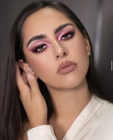 Make Up Fucsia, Pink Party Makeup, Glam Makeup Pink, Glam Pink Makeup, Pink Glam Makeup, Pink Glitter Makeup, Dag Make Up