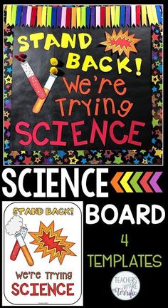 science bulletin board with the words stand back and we're trying science