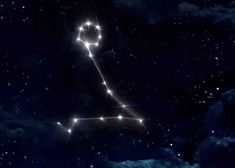 the zodiac sign sagith in the night sky with stars and clouds around it