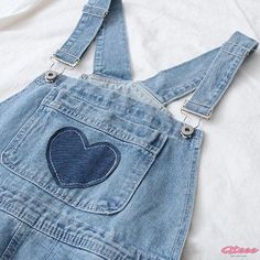 Qteee - Chic Denim Overalls with Love Heart Pocket Casual Cotton Jeans With Heart Print, Trendy Heart Print Jeans For Spring, Spring Heart Print Cotton Jeans, Cute Cotton Jeans With Pockets, Cute Blue Denim Jeans, Cute Medium Wash Denim Jeans, Cute Light Wash Cotton Jeans, Cute Spring Denim Jeans, Heart Pocket