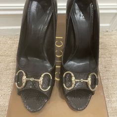 Black Snake Skin Shoes In Excellent Condition Size 38 Worn Occasionally, Shoes Comes With Original Box And Dust Bag . Finale Sale No Refund Black Snake Skin, Snake Skin Shoes, Open Toe Heels, Black Snake, Gucci Shoes, Shoes Black, Snake Skin, Shoes Women Heels, Open Toe