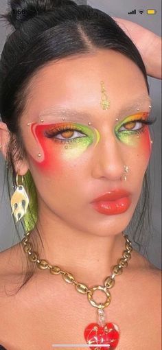 Summer Editorial Makeup, Eccentric Eye Makeup, Maximalist Makeup Looks, Rainbow Graphic Liner, Dopamine Makeup, Exotic Makeup Looks, Colorful Face Makeup, Weird Makeup Looks, Maximalist Makeup