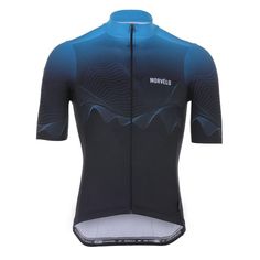 the men's short sleeve jersey is shown in black and blue