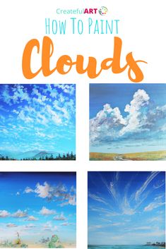 how to paint clouds in photoshopped with text overlay that reads, how to paint clouds