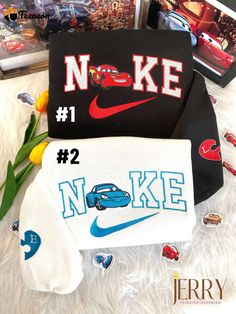 McQueen and Sally Cars Disney Nike Embroidered Sweatshirts Lightning Mcqueen And Sally, Mcqueen And Sally, Disney Nike, Cars Lightning Mcqueen, Iconic Cars, Cars Disney, Cute Nike Outfits, Matching Hoodies, Cute Shirt Designs