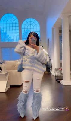 Thigh High Boots Outfit Birthday, Ella Bandz Outfits, Sweater Club Outfit, Chilled Outfits Black Women, Simple Cute Birthday Outfits, White Winter Outfits Black Women, Dearra Winter Outfits, Grown Birthday Outfits Black Women, Winter Concert Outfits Black Women