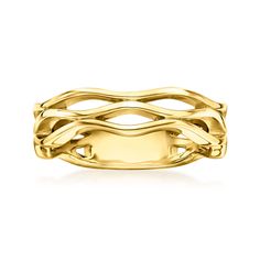 Ross-Simons - 18kt Gold Vermeil Wavy Ring Size 5. RS Pure. Modern designs that complete your outfit and complement your personality. Wave hello to your new favorite stackable! This handcrafted 18kt gold vermeil ring features open-space waves and a high-polished glow. Our vermeil jewelry is the highest quality available and is crafted with a thick layer of real 18kt gold over sterling silver, perfect for daily wear and long-lasting shine. 3/16" wide. 18kt gold vermeil wavy ring. Wavy Ring, Vermeil Jewelry, White Ring, Open Space, Gold Vermeil, Daily Wear, Gold Rings, Jewelry Watches, Jewelry Rings