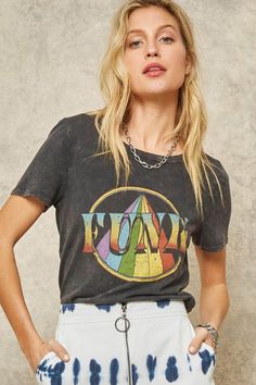 Rainbow Funk Stone-Washed Vintage Graphic Tee - ShopPromesa Rainbow Graphic, Text Print, Vintage Canvas, Vintage Graphic, Vintage Graphics, Guatemala, Round Neckline, Graphic Tee, Graphic T Shirt