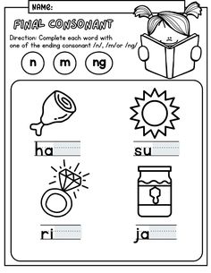 the printable worksheet for beginning and ending sounds with pictures to help students learn how