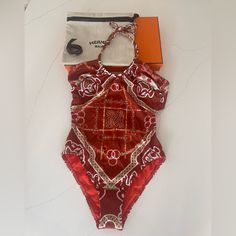 Swimsuit In "Mors Et Gourmettes" Size:38 This Piece Runs True-To-Size Never Worn, Now With The Tag - Two-Piece Effect Back - Front With Anti-Slip Strap Luxury One-piece Swimwear, Hermes Swimsuit, Hermes Clothes, Orange Fashion, Color Orange, Womens Swim, Dior, Two Piece, Swimming