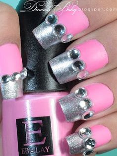 Pink & Silver Nails Pink Silver Nails, Silver Tip Nails, Pink Nail Art Designs, Silver Nail Art, Paris Inspired, Silver Nail, Nice Nails, City Of Love