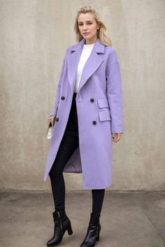 ★★ Welcome to my Ylistyle's shop！！！ This purple long wool coat can well show your elegant temperament and taste. Suitable for various occasions, whether for everyday wear or formal events. Can be customized to your size. ★★FEATURES 50% wool, 50% fiber nylon polyester Polyester lining Two side pockets Front buttons closure Long coat Overcoat Purple wool coat Fake pocket decoration Autumn winter wool coat Dry clean ★★ More color  https://etsy.me/3YxFN9z ★★ The model's height approx 170 cm (5′ 7″) with the 84 cm (33") bust, 66 cm (26") waist. She is wearing in size XS (US2) ★★ Please select custom order according to the follow situation Can't find your size Your height is over 175cm Your weight is over 75kg Request Length custom Request sleeve length ★★ Get your size in Size Chart with your b Purple Winter Coat, Trendy Double-breasted Winter Wool Coat, Trendy Double-breasted Wool Coat For Winter, Trendy Wool Coat With Lapel Collar For Winter, Long Purple Winter Outerwear, Trendy Long Wool Coat For Winter, Casual Long Wool Coat In Solid Color, Casual Long Solid Wool Coat, Casual Long Wool Coat Solid Color