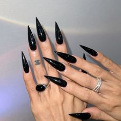 Long Sharp Nails, Acrylic Nails Stiletto, Sharp Nails, Black Acrylic Nails, Glass Slippers, So Satisfying, Black Nail, Glam Girl, Carbon Black