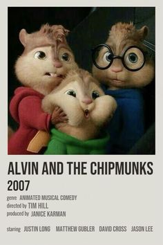 the movie poster for the animated film, alvin and the chipmunks with three characters