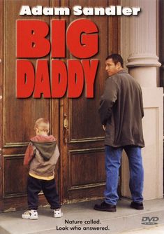 the book cover for big daddy by adam sandler with a young boy standing in front of an open door