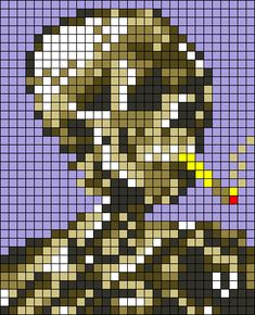 an image of a pixel art with a person holding a yellow object in it's mouth