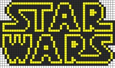 the star wars logo is shown in yellow and black pixellated on a white background