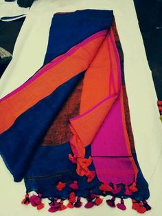 Pure linen sarees with BP   Price:2450+$ Order what's app 7995736811 Sarees Combination, Pure Linen Sarees, Elegant Sarees