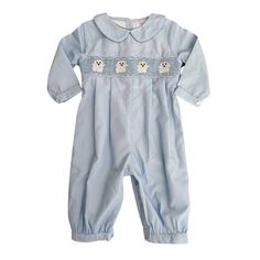 Blue boy romper with cute spooky ghosts for this Halloween! Clothing Care Instructions: Machine wash gentle. Do not bleach. Tumble dry delicate at low heat. Iron at medium. If the item that you are ordering has red or another bright color in it next to a white or other light color fabric please use a Shout color catcher for the first few washes to avoid bleeding.  Follow us on Instagram @thelillieandlilahshop for shop discounts and updates! Cute Blue Long Sleeve Jumpsuits And Rompers, Playful Long Sleeve Fitted Bubble Romper, Playful Fitted Blue Jumpsuits And Rompers, Light Blue Long Sleeve Cotton Onesie, Fitted Long Sleeve Cotton Bubble Romper, Halloween Clothing, Blue Boy, Boys Romper, How Big Is Baby