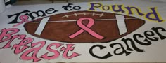 Easy Breast Cancer Run Through sign for my nephews football team. Pink Out Run Through Signs Football, Football Run Through Signs, Powderpuff Football, High School Football Posters, Run Through Signs, Cheer Banners