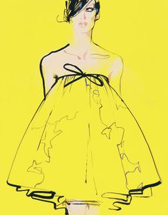 a drawing of a woman in a yellow dress