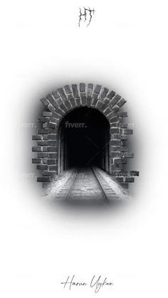 an open tunnel with the word heaven written in black and white, on top of it