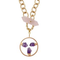 Tough, yet sweet, this rose quartz and amethyst crystal necklace is sure to be a meditative and calming piece that works for you in the emotional, spiritual, and physical planes. Amethyst Crystal Necklace, Toggle Necklace, Amethyst Point, Boho Chic Jewelry, Amethyst Pendant, Chic Jewelry, Pendant Gold, Quartz Points, Brass Chain