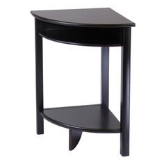 a black end table with one shelf on the bottom and two shelves below it,